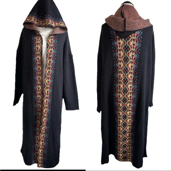 Outback Trading Co. Sweaters - Outback Trading Company Tania Long Aztec black hooded duster cardigan L XL